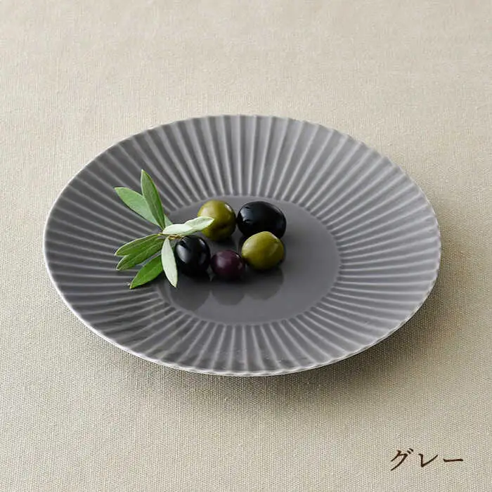 【波佐見焼】しのぎ グレー＆若草 中皿・大皿 ４枚セット プレート 6寸皿 7寸皿【一龍陶苑】[CC73] 波佐見焼