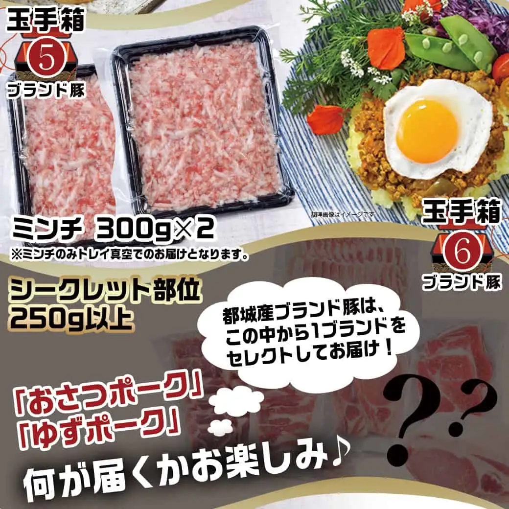 ブランドはお任せ★全部真空パック!KURIYAMAの玉手箱4.45kgセット(ソース付)〔AC-1410〕_(都城市) 都城産ブランド豚 おさつポーク ゆずポーク お任せ ロース 肩ロース モモ スライス 小間切れ ミンチ 真空パック 宮崎県産若鶏 ムネ肉 特製チリソース 玉手箱 4.45kg