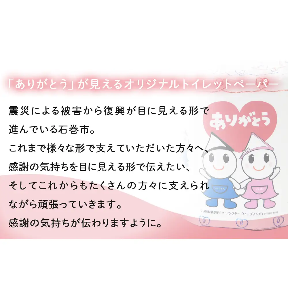 個包装 石巻オリジナル トイレットペーパー 12ロール（2柄×6）ダブル 国産 無香料 ティッシュペーパー トイレ用品 ストック 日用品 消耗品 生活用品 新生活 必需品 備蓄 防災 非常用 グッズ 贈り物 宮城県 石巻市 いしぴょん ゆるキャラ ご当地キャラ 14日以内
