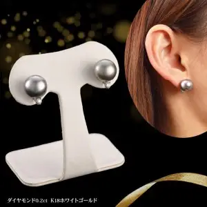 タヒチ真珠＆ダイヤモンドピアス　タヒチ真珠12mm　ダイヤモンド0.2ct  K18ホワイトゴールド T04007