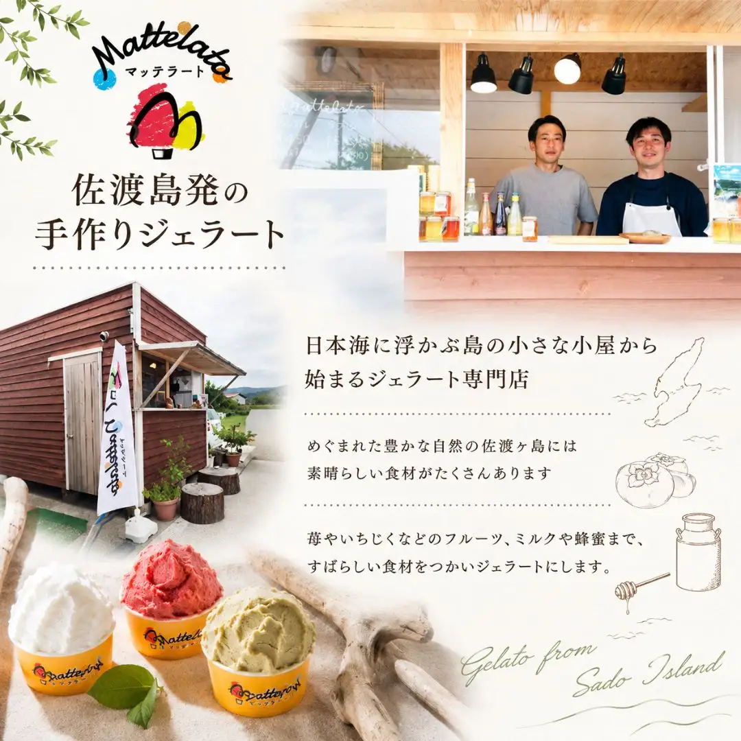 マッテラート おすすめ佐渡島ジェラート6種6個セット詰め合わせ【越後姫いちご・リモーネ・島プレミオミルク・ピスタチオ・チョコラータ・佐渡番茶】
