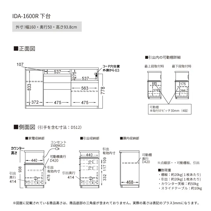 食器棚 カップボード 組立設置 IDA-1600R下台 [No.754]