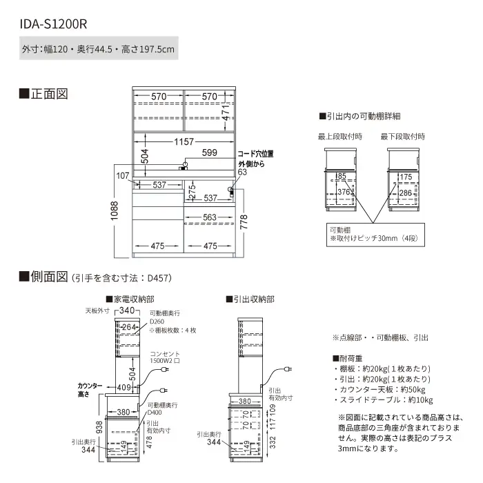 食器棚 カップボード 組立設置 IDA-S1200R [No.760]