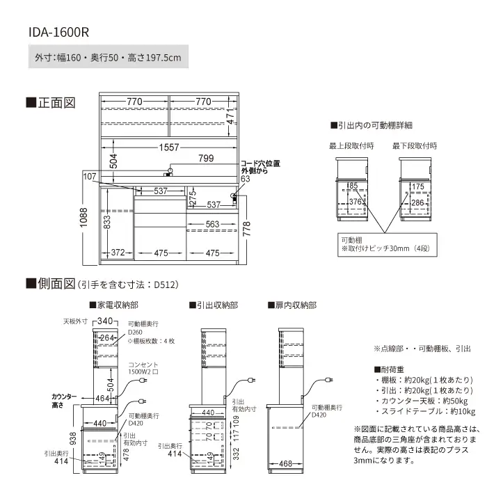 食器棚 カップボード 組立設置 IDA-1600R [No.770]