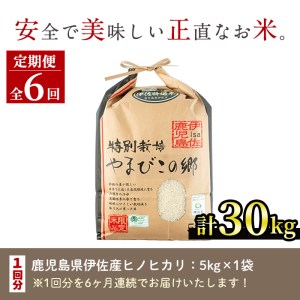 E0-03 【定期便6回】特別栽培ヒノヒカリ(計30kg・毎月5kg×6ヶ月) ふるさと納税 伊佐市 特産品 白米 精米 ひのひかり【やまびこの郷】