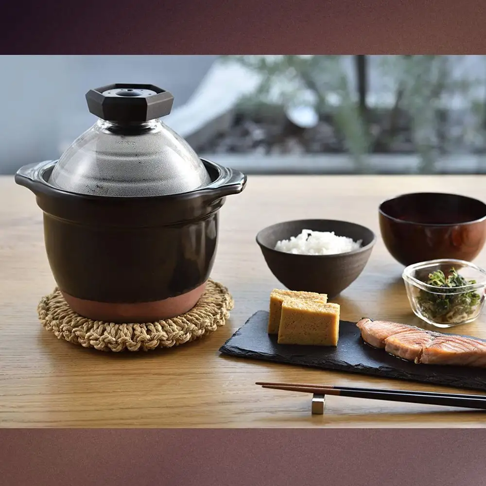 【萬古焼（ばんこやき）】フタがガラスのご飯釜1～2合炊き　HARIO　ハリオ