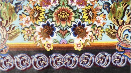 【限定1品】 絨毯 シルク100％ 手織り ラグマット カーペット／ 高級 玄関マットサイズ 90×59cm 高品質 じゅうたん ラグ （FS-2108）