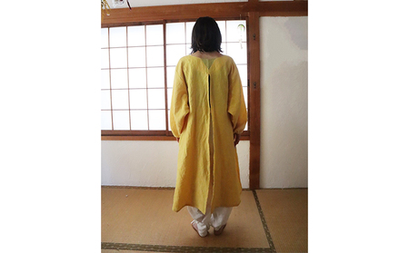 割烹着 麻ワンピース wappougi 黄 割烹着【フリーサイズ】