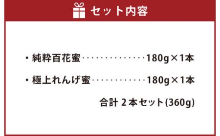 純国産 はちみつ 2本セット 計360g（極上れんげ蜜・純粋百花蜜）