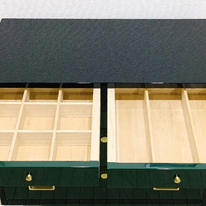 桐モダンチェスト 75巾四の二 グリーン&ブラック【田中家具】