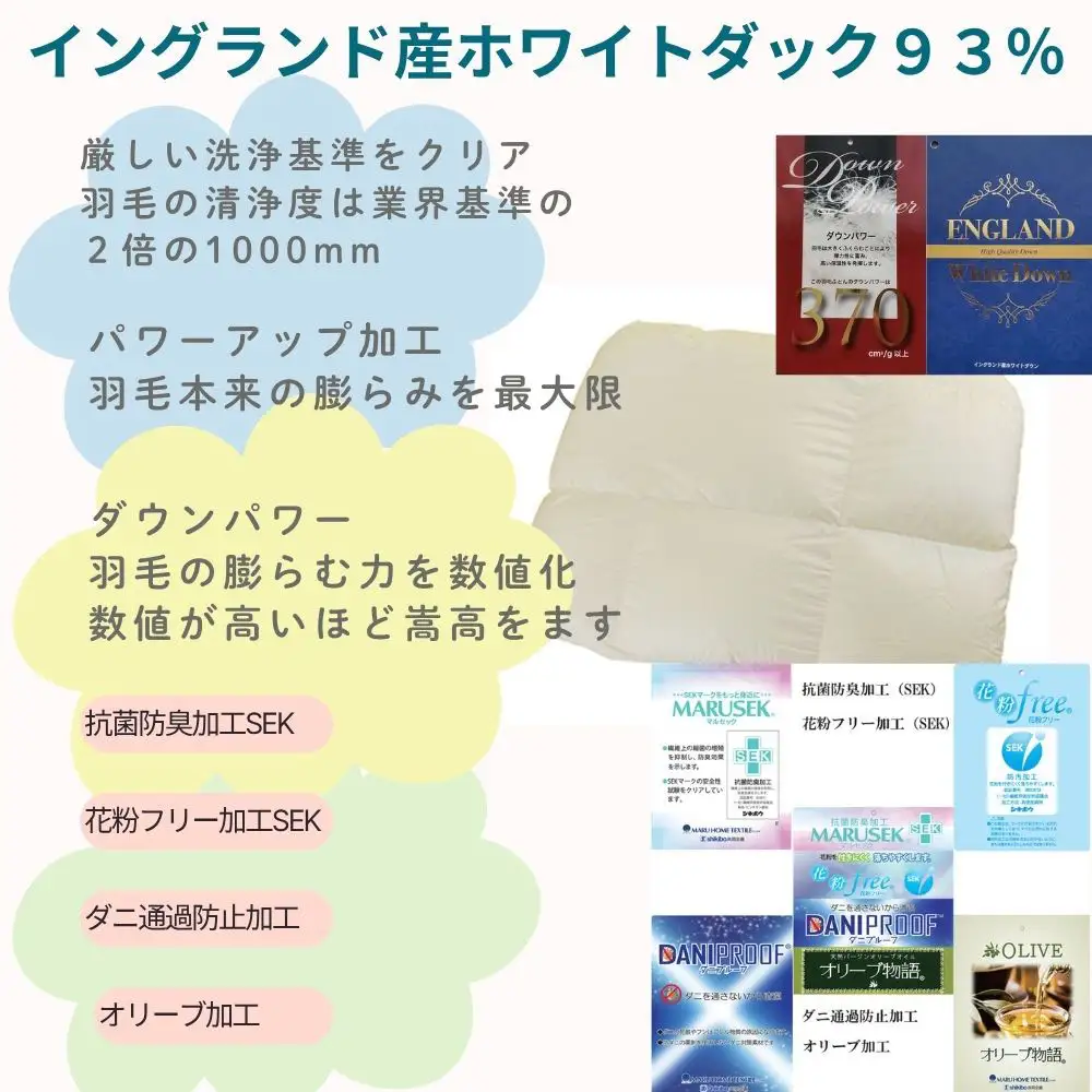 合い掛け 羽毛布団 イングランド産ホワイトダウン93% クィーン 【CK371】 
