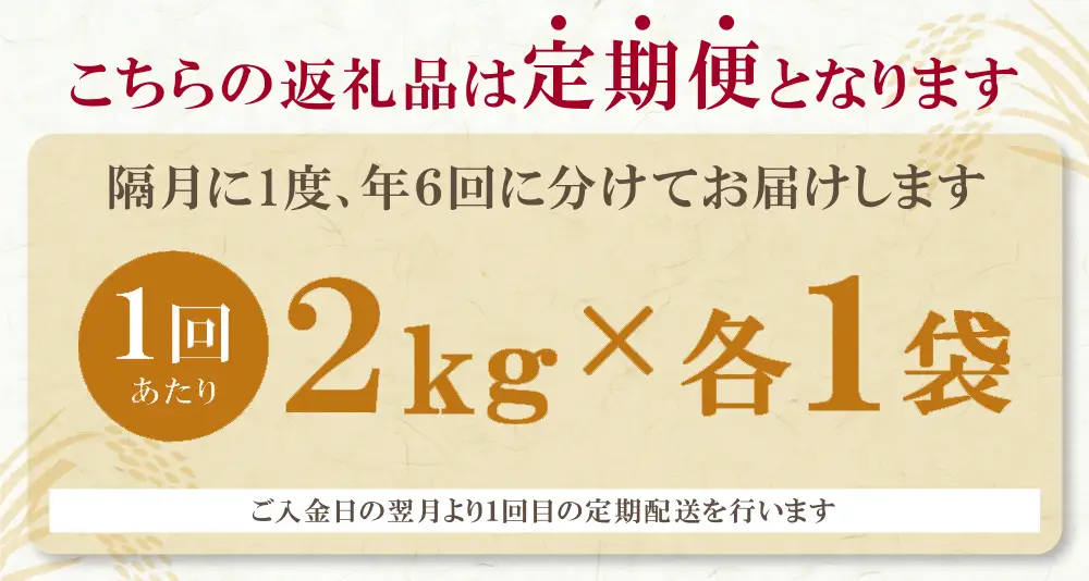 Z17-84 無洗米 福岡県産米3品種セット6kg 定期便(隔月・年6回)