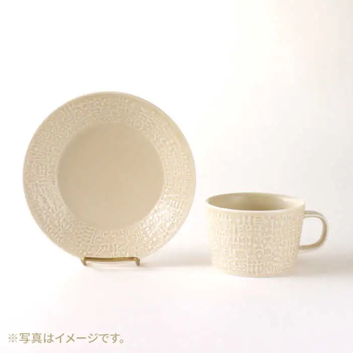 【波佐見焼】PATTERNED PLATE,MUG  セット ecru 【BIRDS' WORDS】[CF036] 波佐見焼