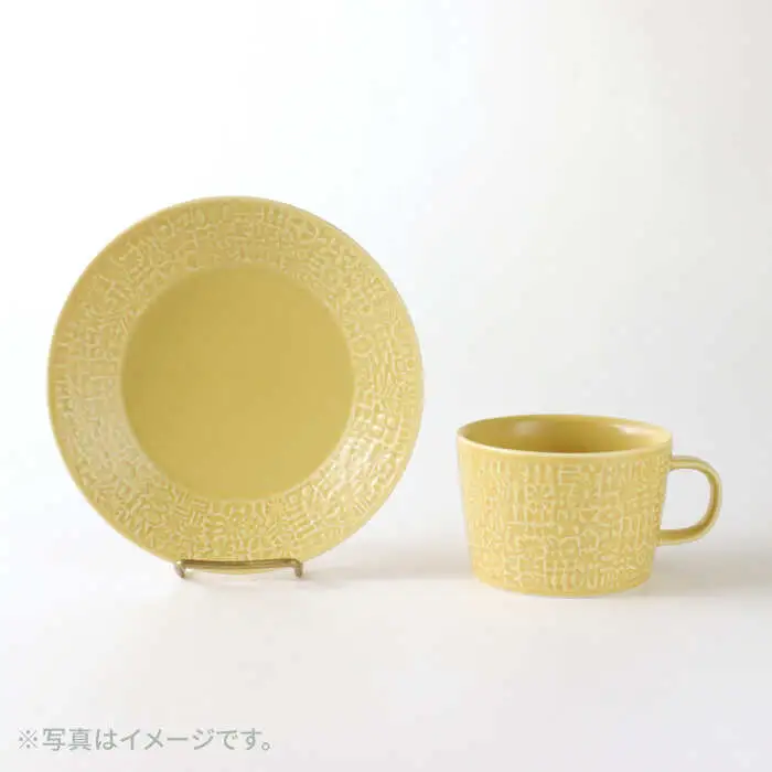 【波佐見焼】PATTERNED PLATE,MUG  セット yellow 【BIRDS' WORDS】[CF039] 波佐見焼