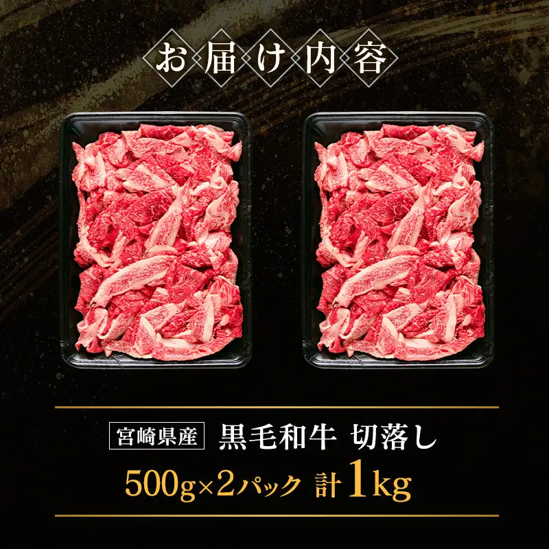 宮崎県産 黒毛和牛切落し（500g×2パック）合計1kg【B613】