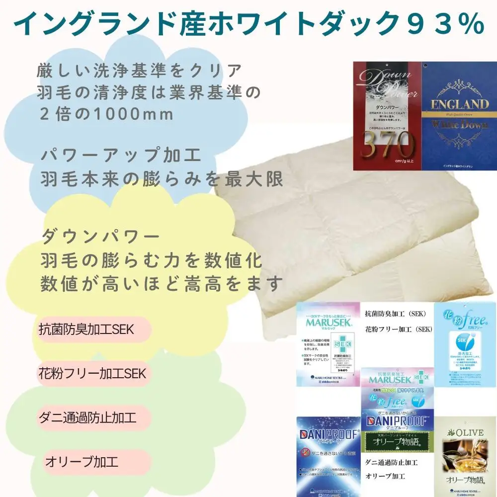 羽毛布団 シングル 合掛 肌布団2枚組 イングランド産ホワイトダウン93％ ダウンパワー370 掛け布団 CK398 