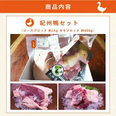 紀州鴨 セット ( ロースブロック1kg  モモブロック600g )※到着希望日（時期）指定不可_AK6008