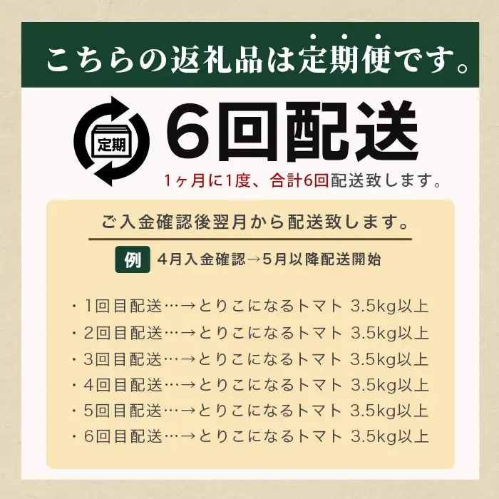 【6回定期便】【先行受付】2026年12月下旬より順次発送予定｜とりこになるトマト 3.5kg以上｜トマト 野菜 農家直送 ギフト 人気 佐賀県鹿島市 たにぐちファーム Ricotomato（リコトマト）～とりこになるトマト～ E-107