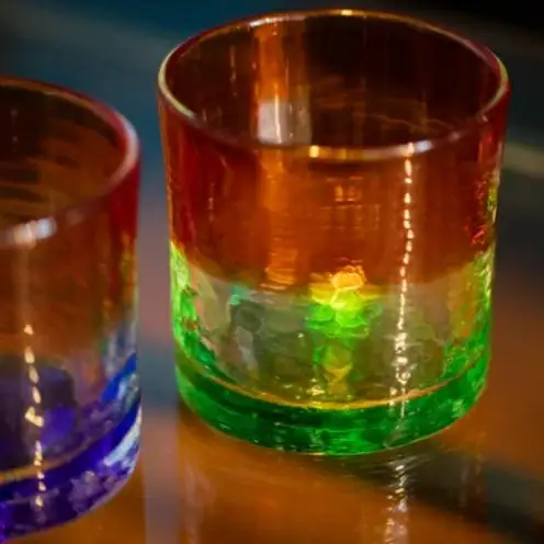 【RYUKYU GLASS WORKS 海風】ロックグラス「残波の夕日・緑」