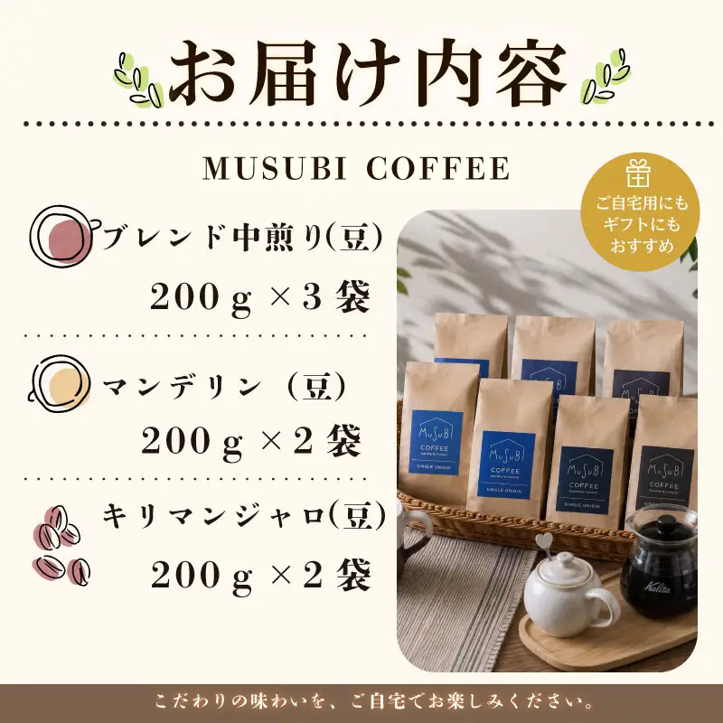 013-8　MUSUBI　COFFEEエクセレントセット＜豆＞ コーヒー豆