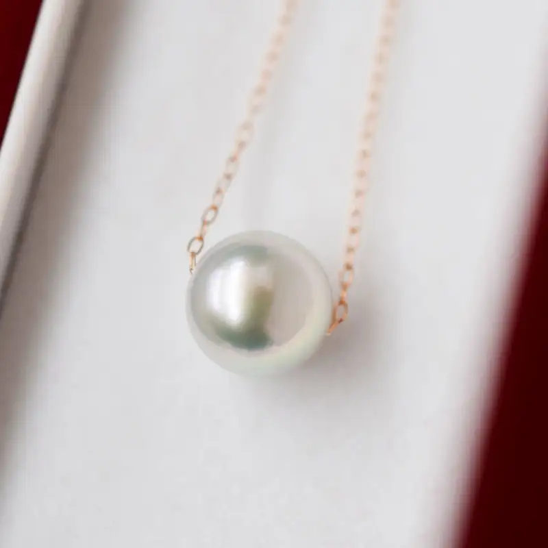 S101-322-10PG_天草産 9mm - 9.5mm ネックレス あこや真珠 ナチュラル 1粒 スルー K10 【ネックレス：K10PG】