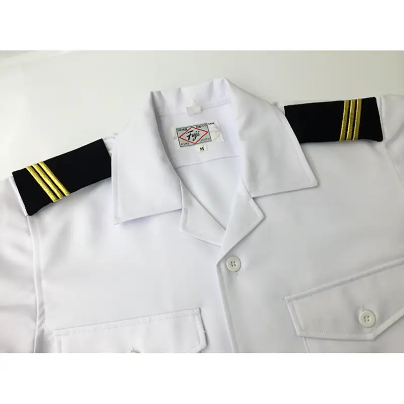 【船員服】半袖開襟パイロットシャツ Lサイズ 開襟シャツ 半袖シャツ オープンカラー オープンカラーシャツ 白 ホワイト white ポリエステル オリジナル 大人 日本製 広島県 呉市 ku091-049-l-r