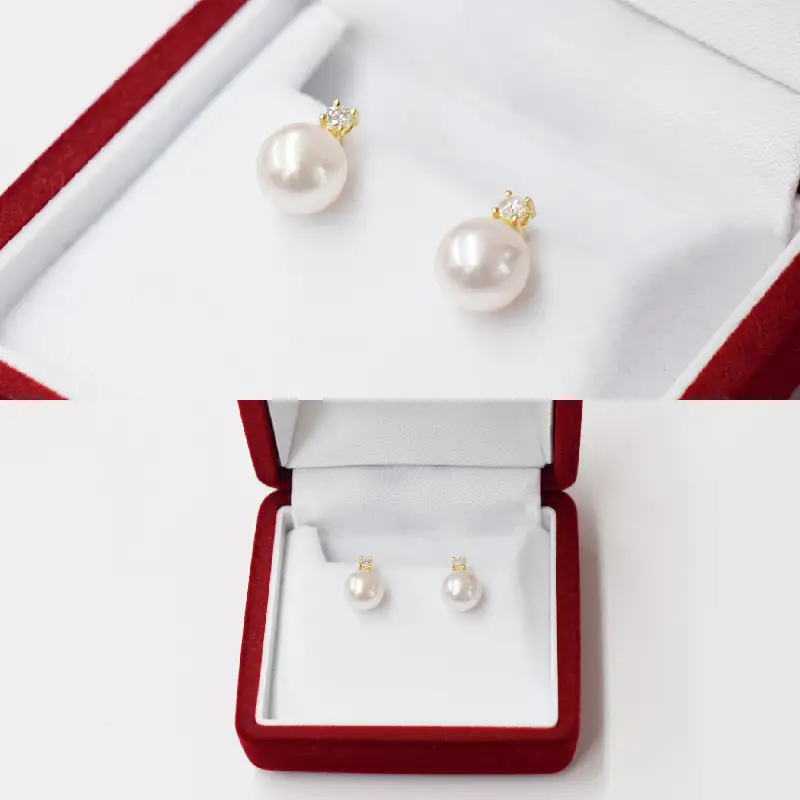 S085-307_7.5-8mm あこや真珠 スタッドピアス ピアス ホワイトピンク K18 ダイヤモンド 0.05ct 【K18YG】