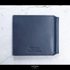 maf pinto (マフ ピント) マネークリップ 二つ折り財布 ネイビー 薄い カード収納 レザー 本革 日本製