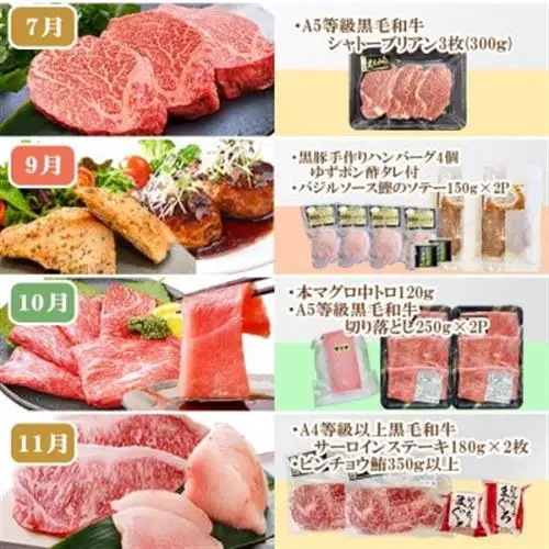 定期便(10回)枕崎お楽しみ便(黒毛和牛・黒豚・まぐろ・かつお・さつまあげ等)II-0025_肉 お肉 牛肉 サーロイン ステーキ 焼肉 ハンバーグ 豚肉 もつ もつ鍋 す シャトーブリアン 中トロ_【配送不可地域：離島】【1166780】