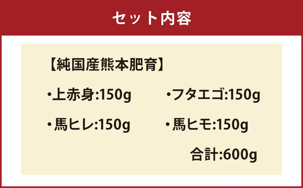 ＜ R8年熊本地震復興支援 ＞桜牧場 馬刺し 4種 食べ比べセット 合計600g 上赤身・フタエゴ・馬ヒレ・馬ヒモ 