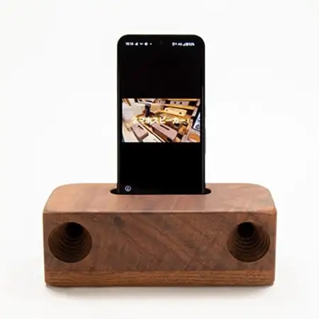 木製スピーカー「俺のバズーカ」_スピーカー 木製 木 携帯 スマホ iPhone スマートフォン 携帯スタンド型 電源不要 無電源 ウォールナット 天然木 持ち運び コンパクト アウトドア キャンプ 雑貨 日用品 ギフト プレゼント 静岡県 送料無料_【1424284】