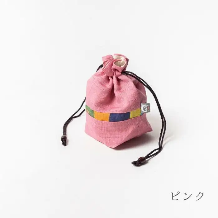 バルーンシルエット型ポーチ ピンク 鴻月 ＫＯＯＫＢ１ 麻 小物入れ 巾着 着物 11-041