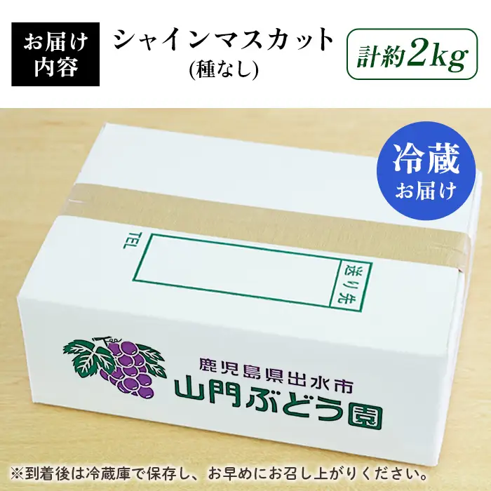 i860 ≪数量・期間限定≫シャインマスカット (計約2kg) 国産 鹿児島 出水市 ぶどう ブドウ 果物 くだもの フルーツ シャインマスカット マスカット 葡萄 旬 種なし 旬 歯ごたえ 冷蔵 【山門ぶどう園】