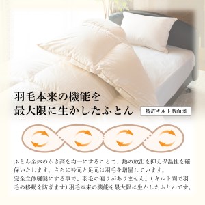  【完全立体キルト】羽毛掛けふとん（ ダブル ）ハンガリー産グース93％【創業100年】 羽毛布団 寝具 掛けふとん 布団 ダブル 回収キット付き 