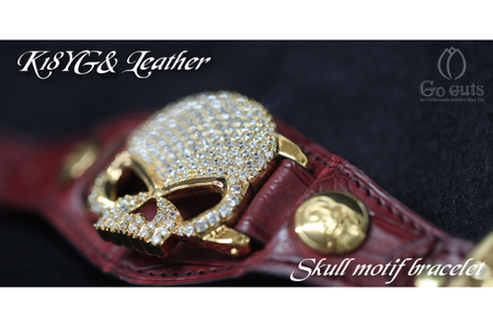 ブレスレット Go-Guts スカルモチーフ K18YG ダイヤ 約6.45ct 【gg001-k18yg】 [オーダーメイドジュエリーメイ 山梨県 韮崎市 20743569] アクセ 腕輪 レザー 革