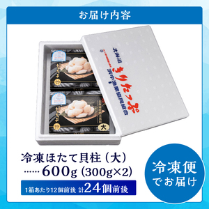北海道産 ほたて貝柱(大)　計600g 北海道産 ほたて 貝柱 中 ～ 大 約500g ～ 1kg 貝 海鮮 魚貝 魚介 海産物 新鮮 肉厚 刺身 海鮮丼 バーベキュー カルパッチョ サラダ バター焼き フライ おかず 晩ご飯 お取り寄せ グルメ 食品 冷凍 北海道 浜中町 送料無料_H0001-1191