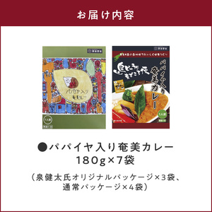 パパイヤ入り奄美カレー 180g 7個セット A003-008-02 鹿児島 奄美市 奄美大島 レトルトカレー チキンカレー 島ウコン 青パパイヤ入り 島料理 島じゅうりまごころ便パッケージ 湯せん 加熱