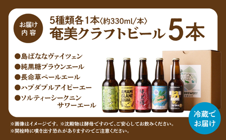 奄美クラフトビール ＜ 5種 ＞ 5本 セット A126-008 酒 アルコール ビール クラフトビール 島ばななヴァイツェン 長命草ペールエール ソルティーシークニンサワーエール 純黒糖ブラウンエール ハブダブルアイピーエー 奄美ビール ふるさと納税 鹿児島 奄美市 おすすめ ランキング プレゼント ギフト