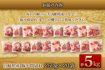数量限定 豚小間切れ 計5kg 豚肉 ポーク 国産 食品 豚こま こま切れ肉 おすすめ ご褒美 お祝い 記念日 晩ご飯 炒め物 野菜炒め 豚汁 カレー おかず お弁当 おつまみ 万能食材 大容量 小分け 個包装 お取り寄せ グルメ おすそ分け 宮崎県 日南市 送料無料_DA45-25