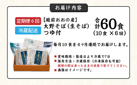 【6ヶ月定期便】生そば 10食 × 6回 計60食 つゆ付｜越前そば  大野  名水  石臼挽き