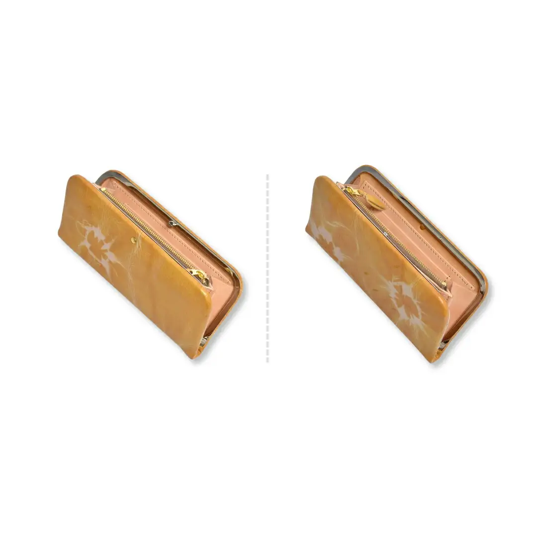 杏染革：がま口長財布：隠し口金： KDG-100|財布