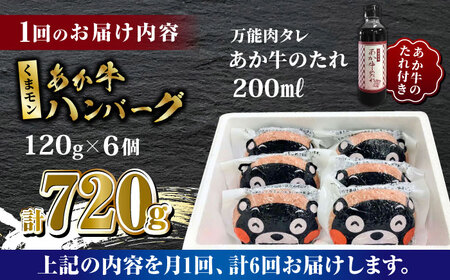 【全6回定期便】くまモン あか牛 ハンバーグ セット　120g×6個【有限会社 三協畜産】 国産 赤身 赤牛 褐牛 あかうし [ZEB073]
