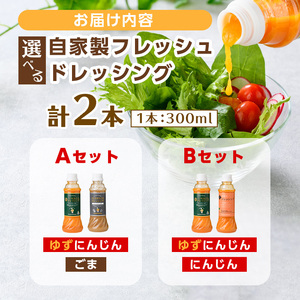 ＜お試し＞自家製フレッシュドレッシング にんじん2種セット(ゆずにんじん・にんじん/計2本) ふるさと納税 箕面市 特産品 大阪府 箕面市 ドレッシング 野菜 ごま にんじん ゆずにんじん セット ギフト 贈答 プレゼント 野菜嫌い 野菜克服 子供 こども【m45-06-B】【若林企画】