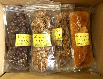 八ヶ岳グラノーラと手作りケーキ（レモンケーキ）セット　ケーキ グラノーラ 菓子 詰合せ レモンケーキ 1本 八ヶ岳グラノーラ プレーン きなこ カカオ 3種 各100g セット 手作り 八ヶ岳 健康食品 ギフト 人気 バレンタイン チョコ以外 ホワイトデー お返し [h001]