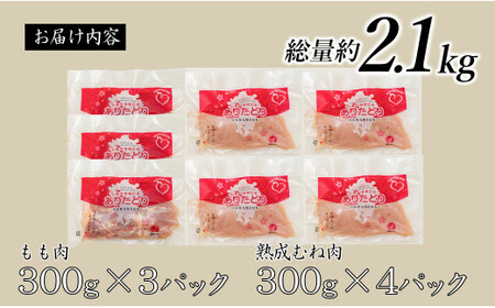 【計2.1kg 小分け】ありたどり もも肉 熟成むね肉 セット 計2.1kg (300g×7パック) 鶏肉 むね肉 ムネ肉 胸肉 真空パック N14-9