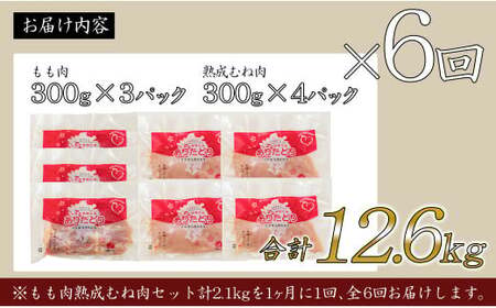 【6回定期便 総計12.6kg】 ありたどり もも肉 熟成むね肉 セット 計2.1kg (300g×7パック) 6回 定期便 鶏肉 むね肉 ムネ肉 胸肉 真空パック N80-6