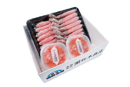 根室海鮮市場＜直送＞お刺身OK！生ずわいがに棒肉ポーション12～20本(計500g)、いくら醤油漬け(鮭卵)70g×2P(計140g) B-28104
