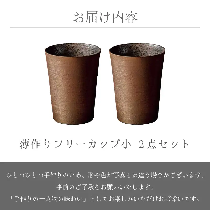 越前焼のふるさと越前町からお届け！薄作りフリーカップ小 2点セット 光窯 越前焼 越前焼き 【ビール コップ カップ マグカップ 食器 ギフト うつわ 工芸品 伝統工芸士】 [e25-c002]