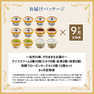 【定期便：全9回】【無添加】 アイスクリーム 3種 10個 フローズンヨーグルト 2個 セット アイス 無添加 ミルク 紅茶 抹茶 フローズンヨーグルト スイーツ 食後 定期便 9ヶ月 ふるさと納税 北海道 中標津町【1104802】