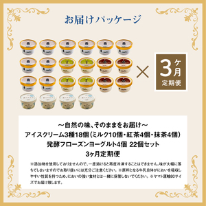 【定期便：全3回】 【無添加】 アイスクリーム3種18個とフローズンヨーグルト4個セット アイス ミルク 紅茶 抹茶 フローズンヨーグルト 計22個 無添加 デザート 食後 定期便 3ヶ月 ふるさと納税 北海道 中標津町【1105602】